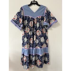Vintage Kaftan Boho Mumu‎ Dress Patchwork Hippie 80's Womens Size Medium Floral